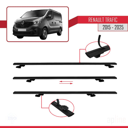 Compatible avec Renault Trafic 3 (X82) 2015-2025 BASIC Model Barres de Toit Railing Porte-Bagages de Voiture Noir Aluminium 3 Barres