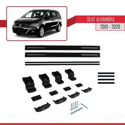 Compatible with Seat Alhambra 2 (7N) 2010-2020 BASIC Model Car Roof Rack Cross Bar Black Aluminium 2 Bars