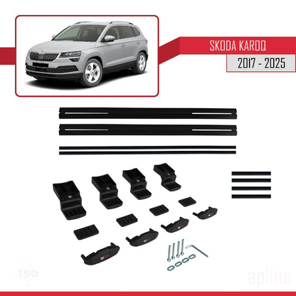 Compatible with Skoda Karoq 2017-2025 BASIC Model Car Roof Rack Cross Bar Black Aluminium 2 Bars