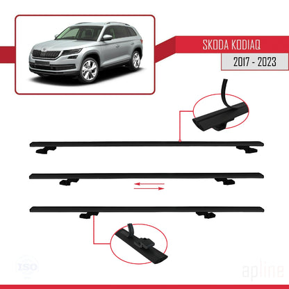 Compatible with Skoda Kodiaq 2017-2023 BASIC Model Car Roof Rack Cross Bar Black Aluminium 2 Bars