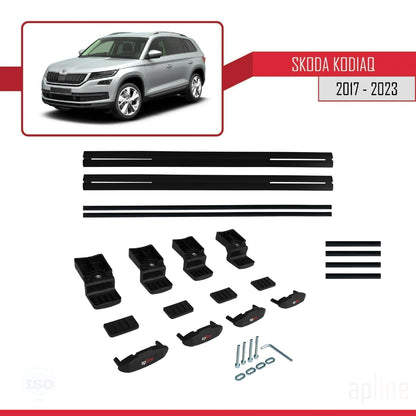 Compatible with Skoda Kodiaq 2017-2023 BASIC Model Car Roof Rack Cross Bar Black Aluminium 2 Bars
