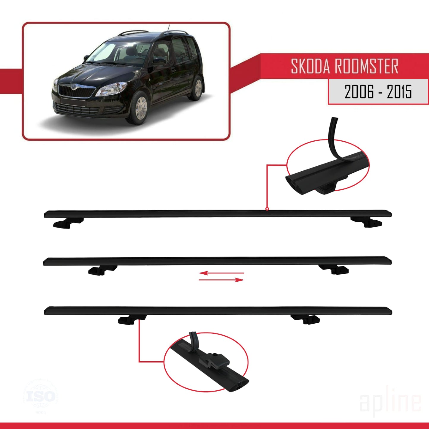 Compatible avec Skoda Roomster 2006-2015 BASIC Model Barres de Toit Railing Porte-Bagages de Voiture Noir Aluminium 2 Barres
