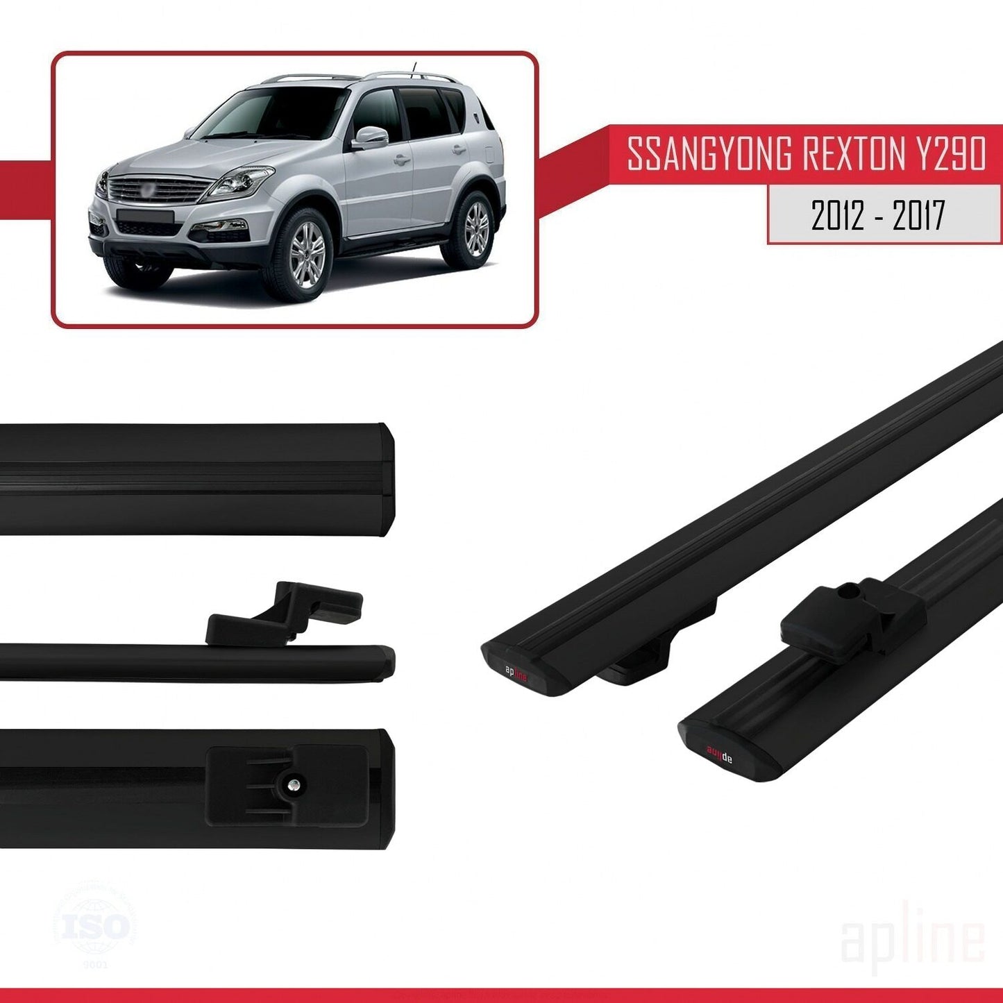 Compatible with Ssangyong Rexton (Y290) 2012-2017 BASIC Model Car Roof Rack Cross Bar Black Aluminium 2 Bars