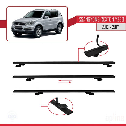 Compatible with Ssangyong Rexton (Y290) 2012-2017 BASIC Model Car Roof Rack Cross Bar Black Aluminium 2 Bars