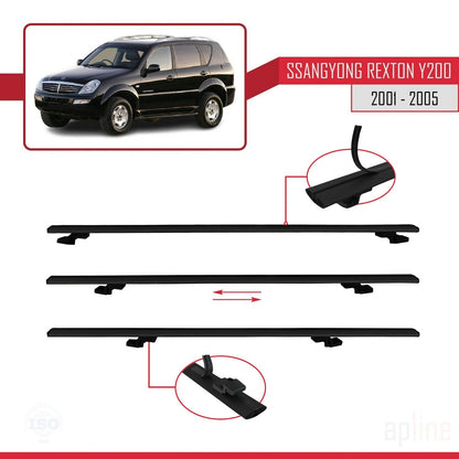 Compatible with Ssangyong Rexton (Y200) 2001-2005 BASIC Model Car Roof Rack Cross Bar Black Aluminium 2 Bars