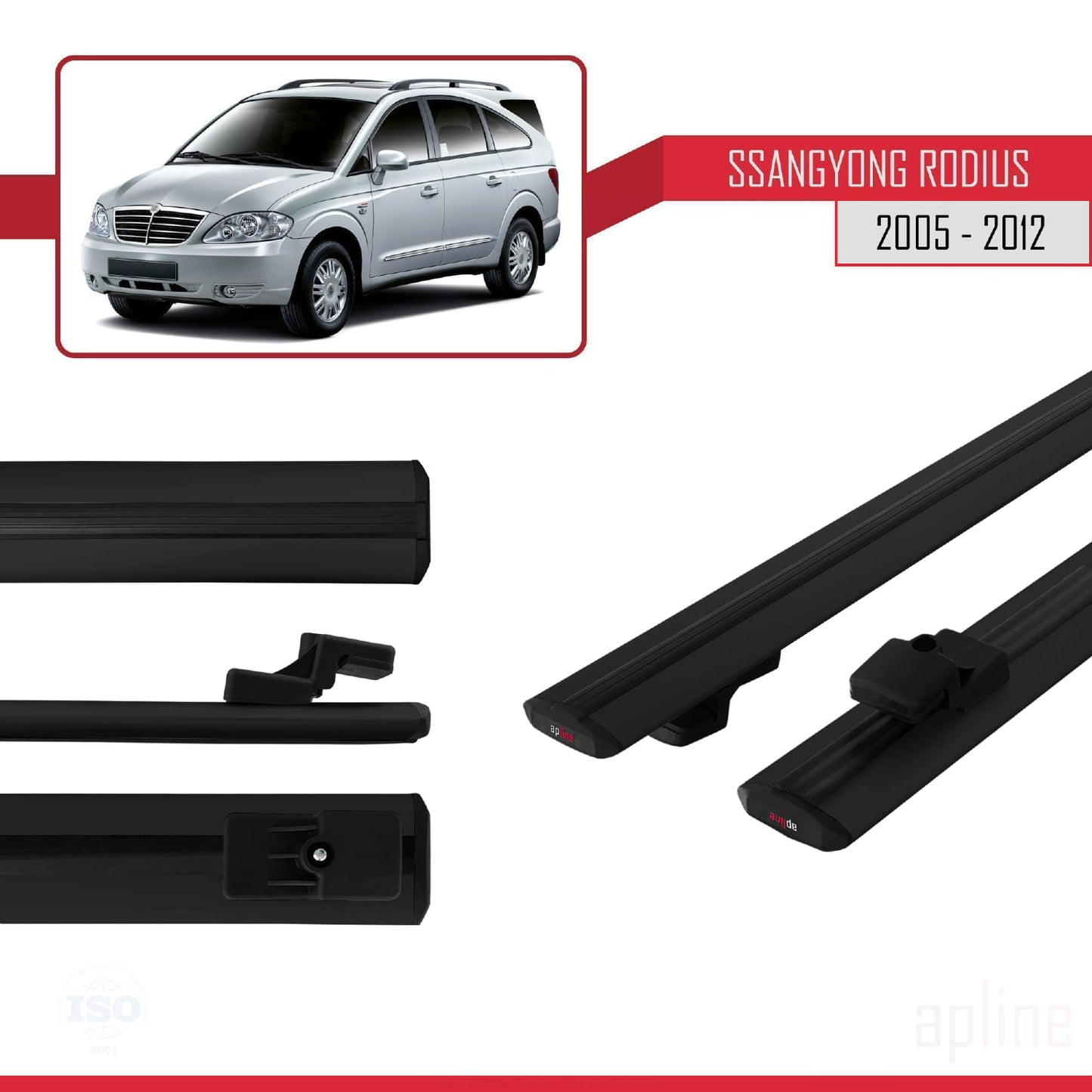 Compatible avec Ssangyong Rodius 2005-2012 BASIC Model Barres de Toit Railing Porte-Bagages de Voiture Noir Aluminium 2 Barres