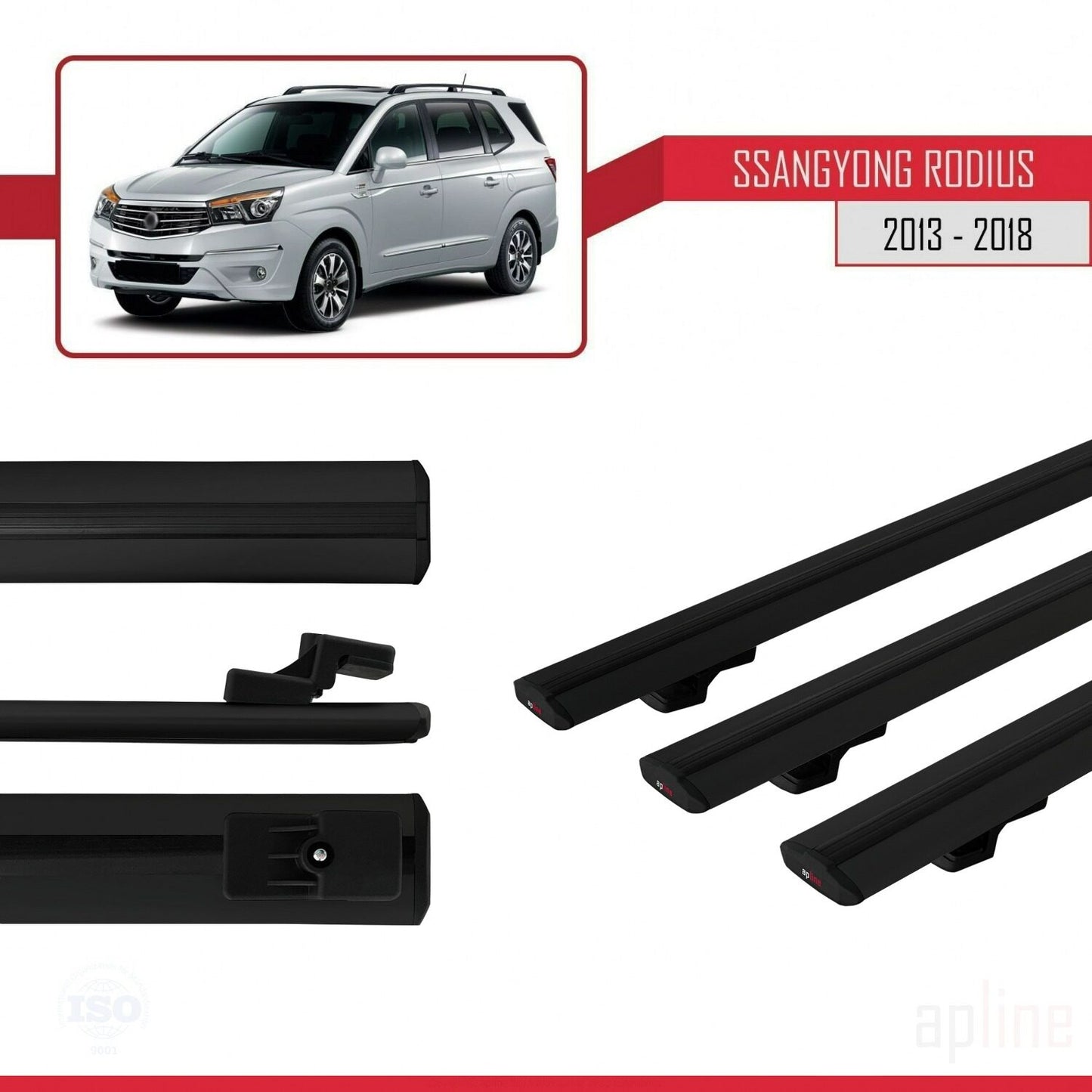 Compatible avec Ssangyong Rodius 2 2013-2018 BASIC Model Barres de Toit Railing Porte-Bagages de Voiture Noir Aluminium 3 Barres