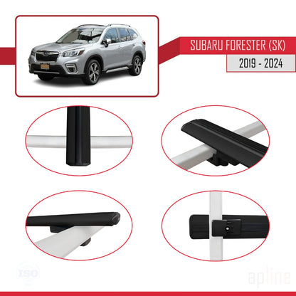 Compatible avec Subaru Forester 5 (SK) 2019-2024 BASIC Model Barres de Toit Railing Porte-Bagages de Voiture Noir Aluminium 3 Barres