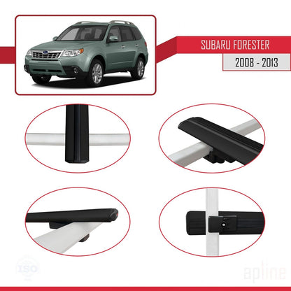 Compatible avec Subaru Forester 3 (SH) 2008-2013 BASIC Model Barres de Toit Railing Porte-Bagages de Voiture Noir Aluminium 2 Barres