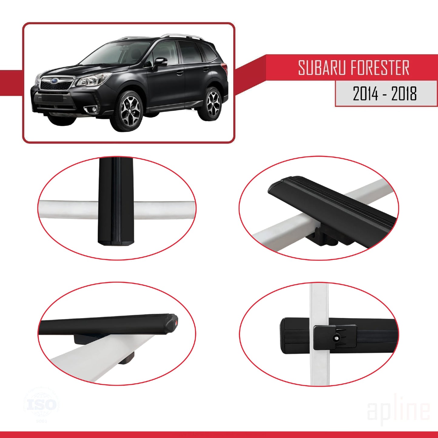 Compatible avec Subaru Forester 4 (SJ) 2014-2018 BASIC Model Barres de Toit Railing Porte-Bagages de Voiture Noir Aluminium 2 Barres
