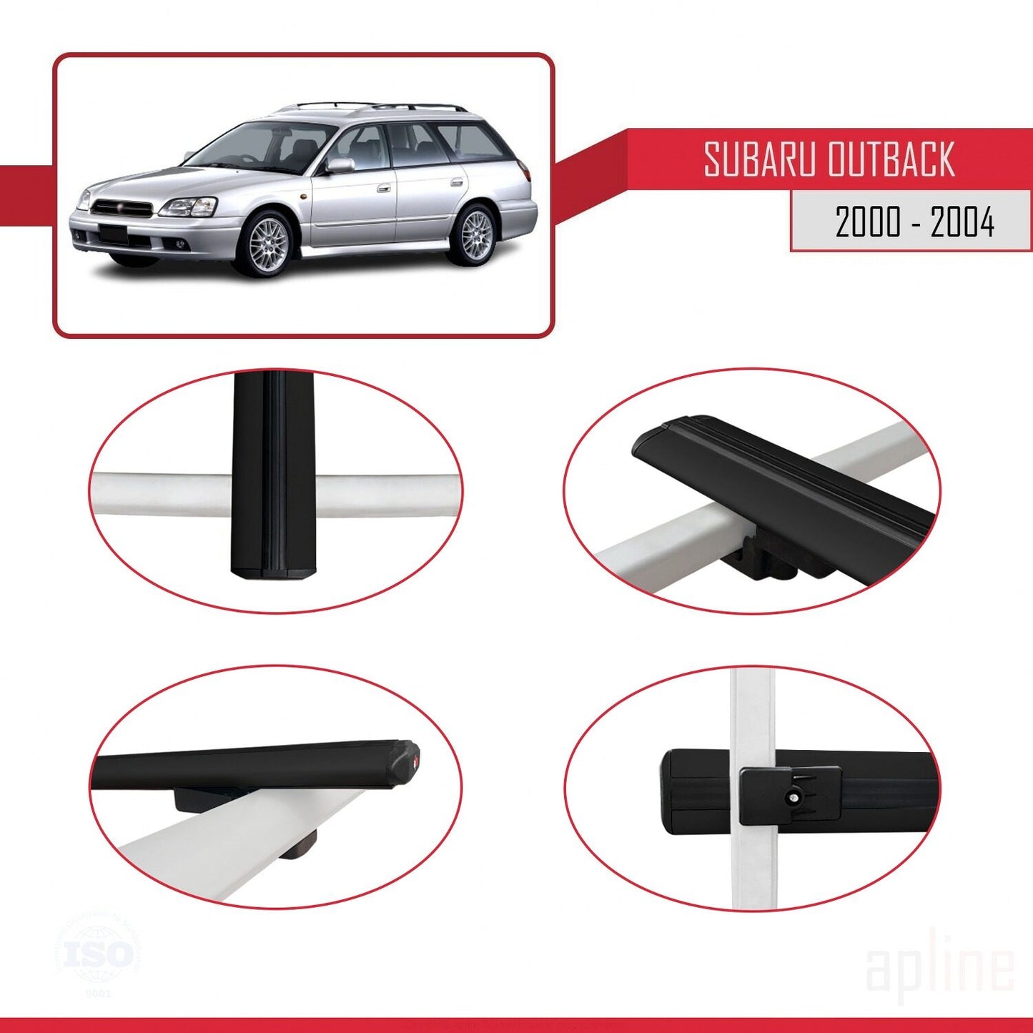 Compatible avec Subaru Outback 2 2000-2004 BASIC Model Barres de Toit Railing Porte-Bagages de Voiture Noir Aluminium 3 Barres