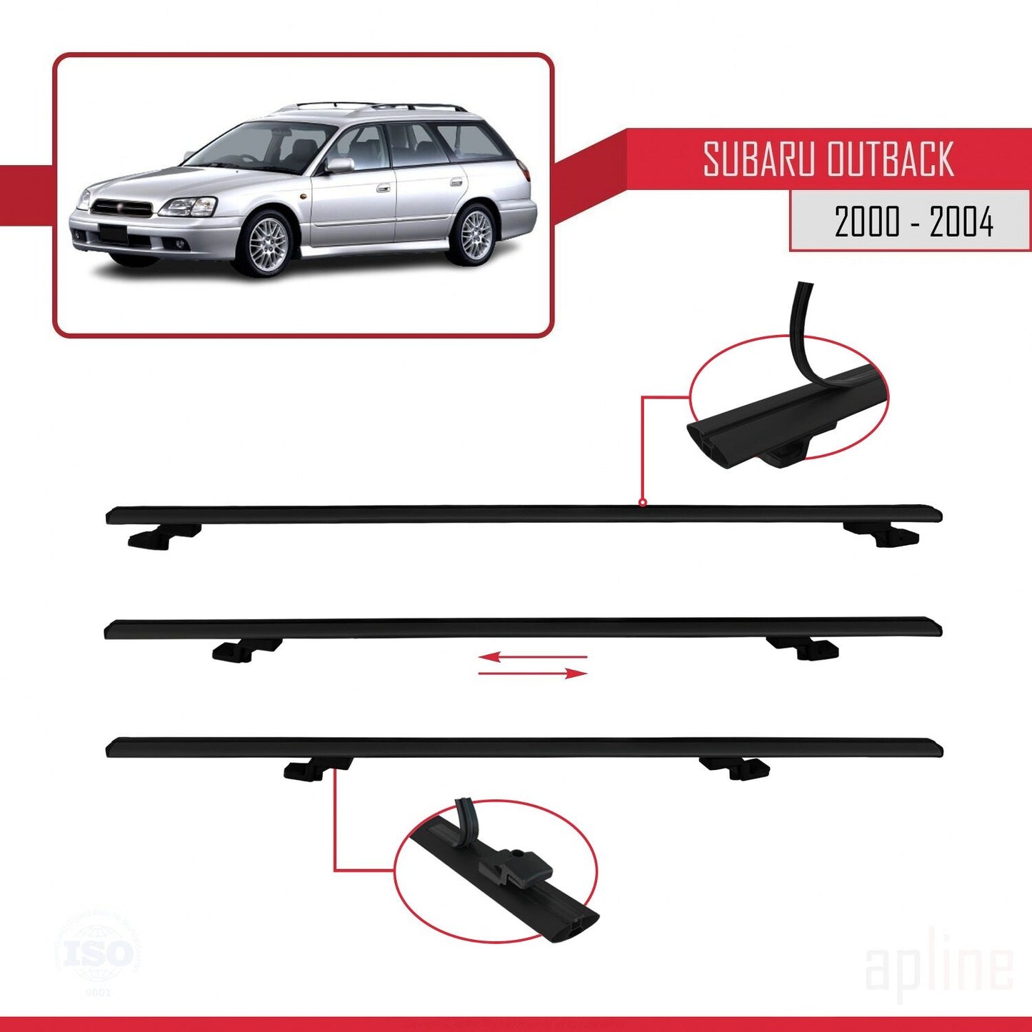 Compatible avec Subaru Outback 2 2000-2004 BASIC Model Barres de Toit Railing Porte-Bagages de Voiture Noir Aluminium 3 Barres