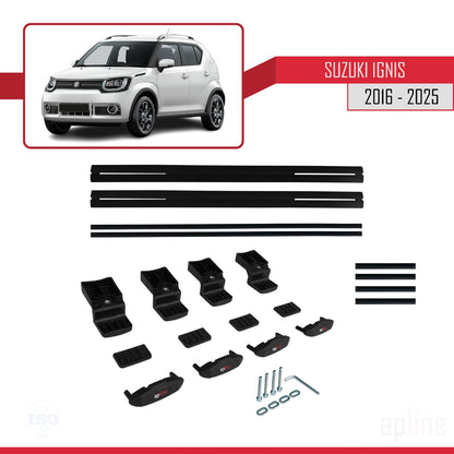 Compatible avec Suzuki Ignıs 2016-2025 BASIC Model Barres de Toit Railing Porte-Bagages de Voiture Noir Aluminium 2 Barres