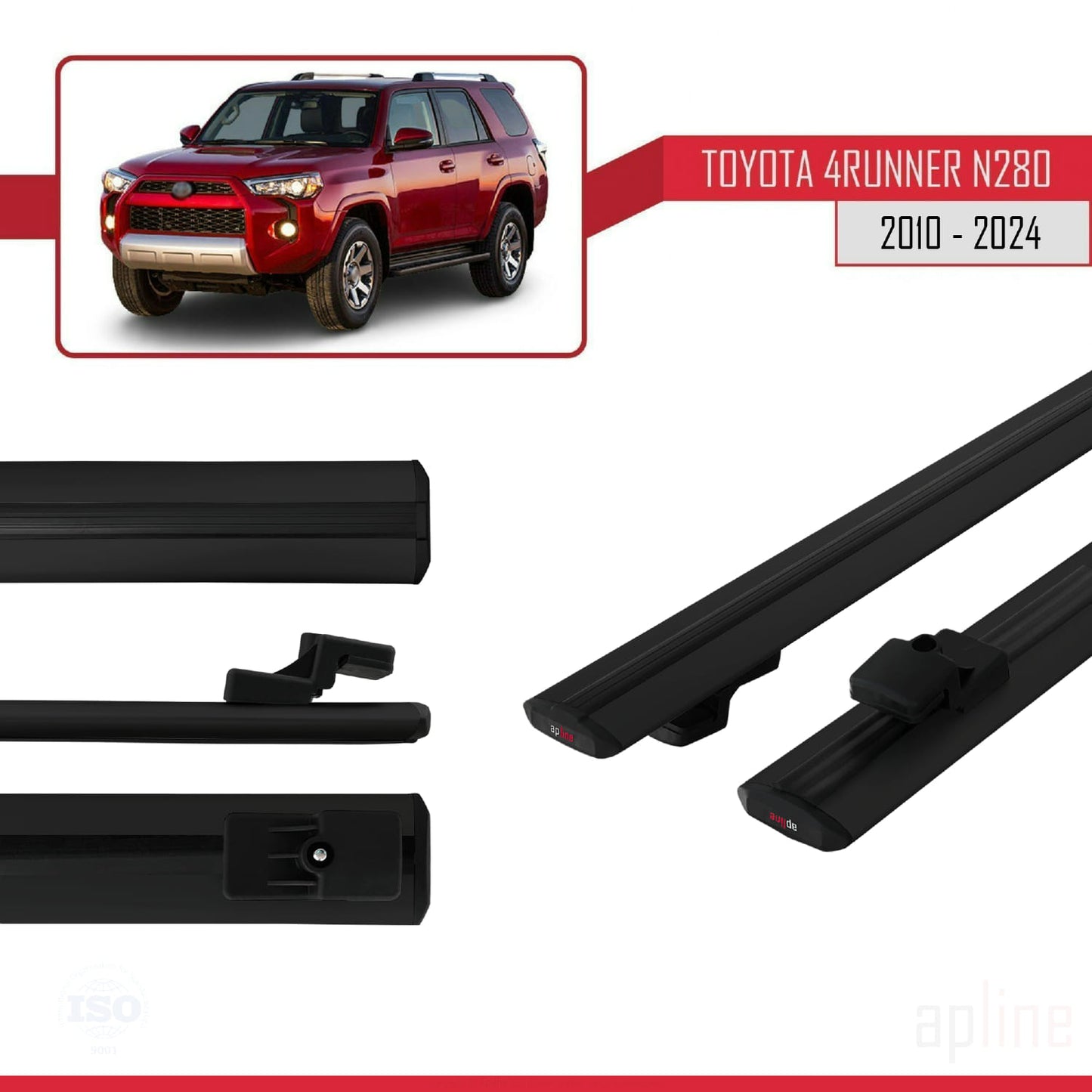 Compatible avec Toyota 4Runner (N280) 2010-2024 BASIC Model Barres de Toit Railing Porte-Bagages de Voiture Noir Aluminium 2 Barres