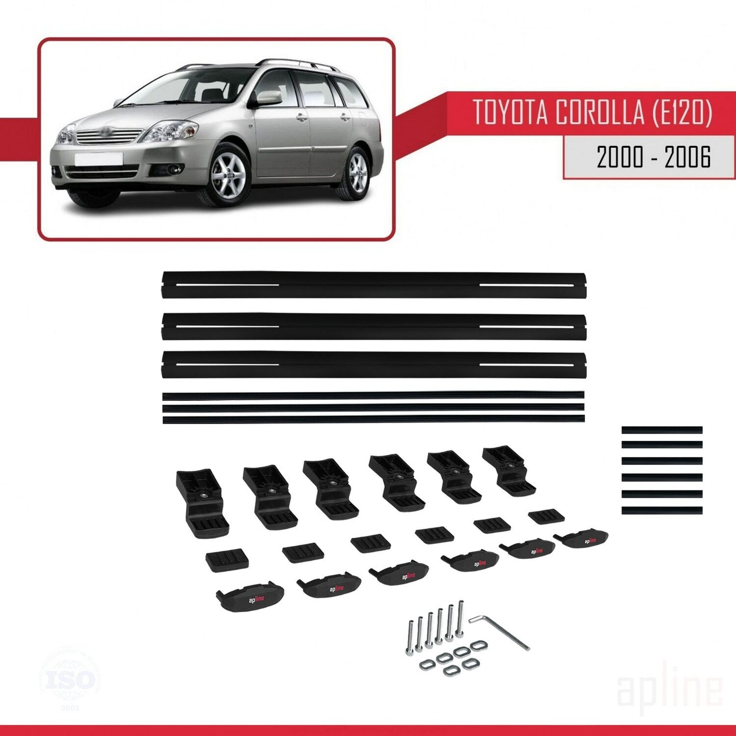 Compatible avec Toyota Corolla 9 (E120) Break 2000-2006 BASIC Model Barres de Toit Railing Porte-Bagages de Voiture Noir Aluminium 3 Barres