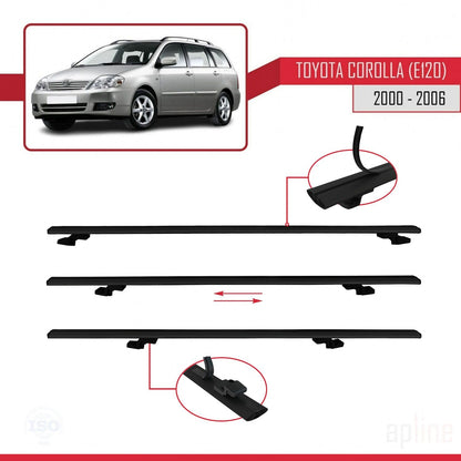 Compatible avec Toyota Corolla 9 (E120) Break 2000-2006 BASIC Model Barres de Toit Railing Porte-Bagages de Voiture Noir Aluminium 3 Barres