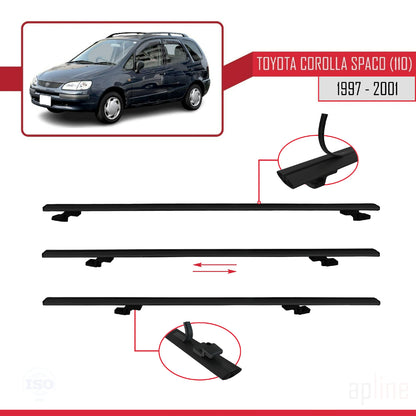 Compatible avec Toyota Corolla Spacio (E110) 1997-2001 BASIC Model Barres de Toit Railing Porte-Bagages de Voiture Noir Aluminium 2 Barres