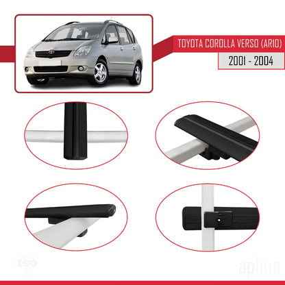 Compatible with Toyota Corolla Verso (E120) 2001-2004 BASIC Model Car Roof Rack Cross Bar Black Aluminium 2 Bars