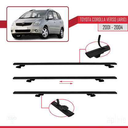 Compatible with Toyota Corolla Verso (E120) 2001-2004 BASIC Model Car Roof Rack Cross Bar Black Aluminium 2 Bars