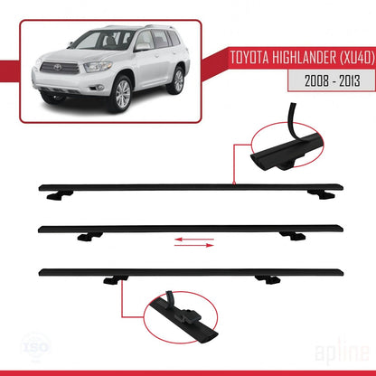 Compatible avec Toyota Highlander (XU40) 2008-2013 BASIC Model Barres de Toit Railing Porte-Bagages de Voiture Noir Aluminium 3 Barres