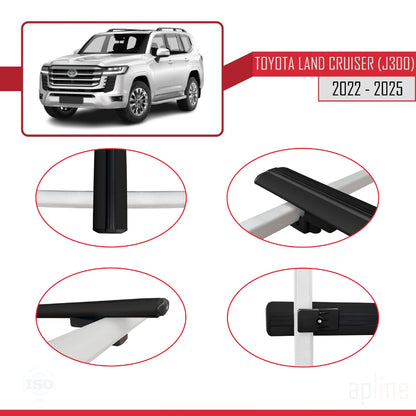 Compatible avec Toyota Land Cruiser (J300) 2022-2025 BASIC Model Barres de Toit Railing Porte-Bagages de Voiture Noir Aluminium 2 Barres