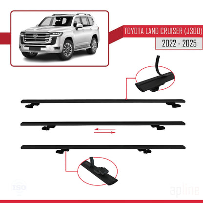Compatible avec Toyota Land Cruiser (J300) 2022-2025 BASIC Model Barres de Toit Railing Porte-Bagages de Voiture Noir Aluminium 2 Barres
