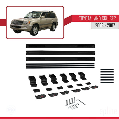 Compatible avec Toyota Land Cruiser (J100) 2003-2007 BASIC Model Barres de Toit Railing Porte-Bagages de Voiture Noir Aluminium 3 Barres