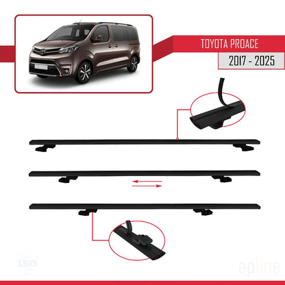 Compatible avec Toyota Proace 2017-2025 BASIC Model Barres de Toit Railing Porte-Bagages de Voiture Noir Aluminium 3 Barres