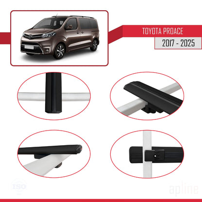 Compatible avec Toyota Proace 2017-2025 BASIC Model Barres de Toit Railing Porte-Bagages de Voiture Noir Aluminium 4 Barres