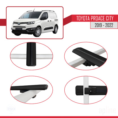 Compatible avec Toyota Proace City 2019-2022 BASIC Model Barres de Toit Railing Porte-Bagages de Voiture Noir Aluminium 3 Barres