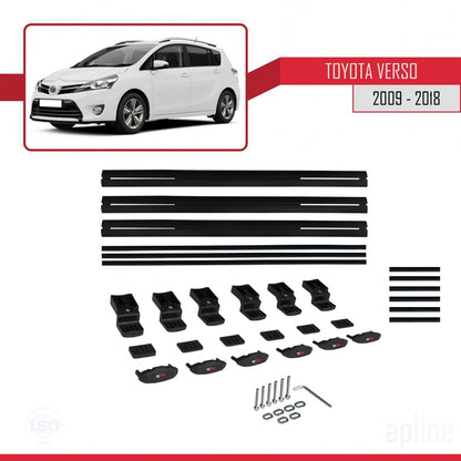 Compatible avec Toyota Verso (AR20) 2009-2018 BASIC Model Barres de Toit Railing Porte-Bagages de Voiture Noir Aluminium 3 Barres