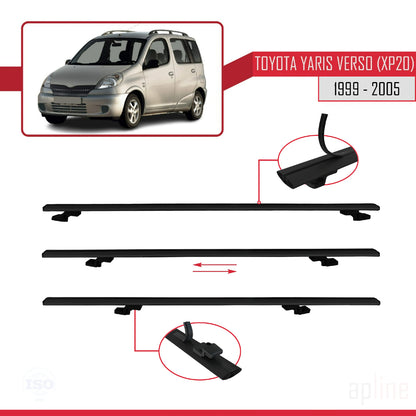 Compatible avec Toyota Yaris Verso (XP20) 1999-2005 BASIC Model Barres de Toit Railing Porte-Bagages de Voiture Noir Aluminium 2 Barres
