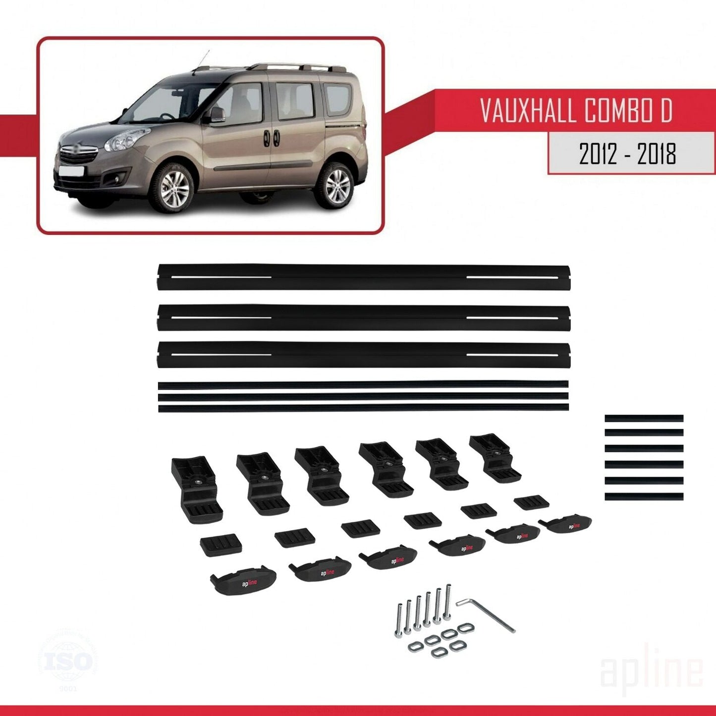 Compatible avec Vauxhall Combo D 2012-2018 BASIC Model Barres de Toit Railing Porte-Bagages de Voiture Noir Aluminium 3 Barres