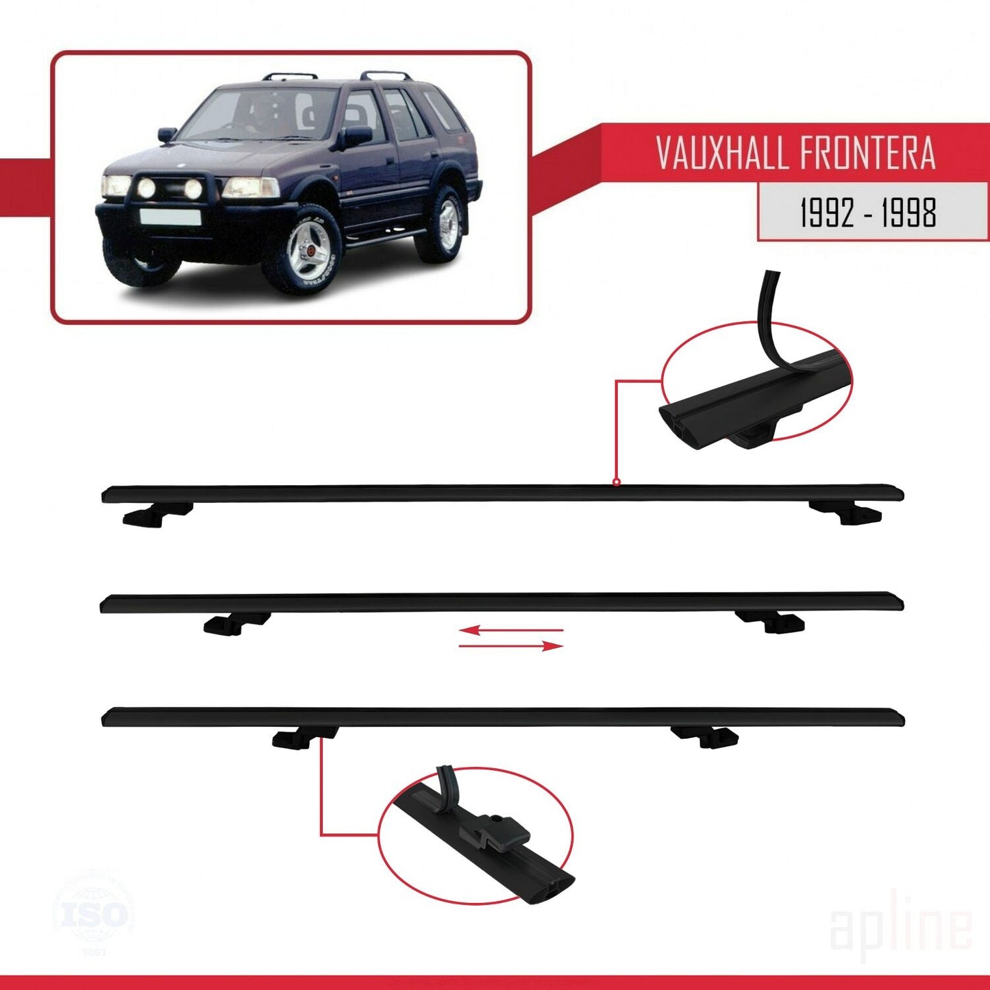 Compatible avec Vauxhall Frontera 1992-1998 BASIC Model Barres de Toit Railing Porte-Bagages de Voiture Noir Aluminium 2 Barres
