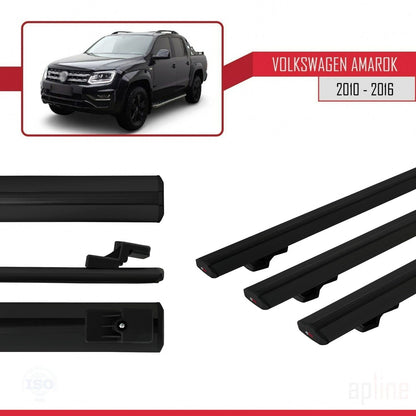 Compatible avec Volkswagen Amarok (2F) Pre-Facelift 2010-2016 BASIC Model Barres de Toit Railing Porte-Bagages de Voiture Noir Aluminium 3 Barres