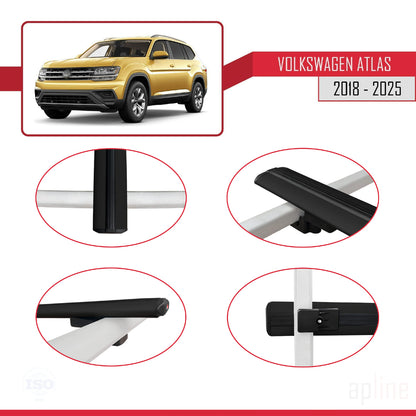 Compatible avec Volkswagen Atlas (CA1) 2018-2025 BASIC Model Barres de Toit Railing Porte-Bagages de Voiture Noir Aluminium 3 Barres