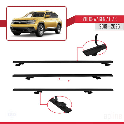 Compatible avec Volkswagen Atlas (CA1) 2018-2025 BASIC Model Barres de Toit Railing Porte-Bagages de Voiture Noir Aluminium 3 Barres