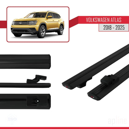 Compatible avec Volkswagen Atlas (CA1) 2018-2025 BASIC Model Barres de Toit Railing Porte-Bagages de Voiture Noir Aluminium 2 Barres