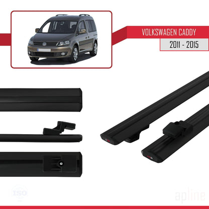 Compatible avec Volkswagen Caddy 3 (2K) 2011-2015 BASIC Model Barres de Toit Railing Porte-Bagages de Voiture Noir Aluminium 2 Barres
