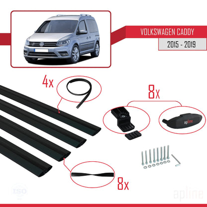 Compatible avec Volkswagen Caddy 3 (SA) 2015-2019 BASIC Model Barres de Toit Railing Porte-Bagages de Voiture Noir Aluminium 4 Barres