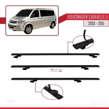 Compatible avec Volkswagen T5 Caravelle 2003-2015 BASIC Model Barres de Toit Railing Porte-Bagages de Voiture Noir Aluminium 3 Barres