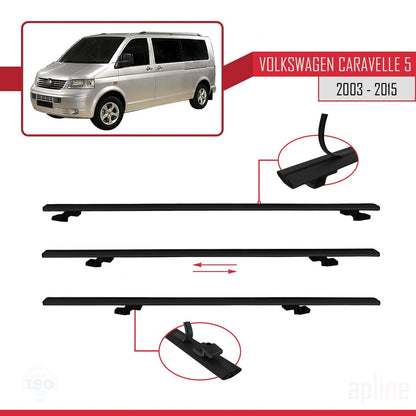 Compatible avec Volkswagen T5 Caravelle 2003-2015 BASIC Model Barres de Toit Railing Porte-Bagages de Voiture Noir Aluminium 2 Barres