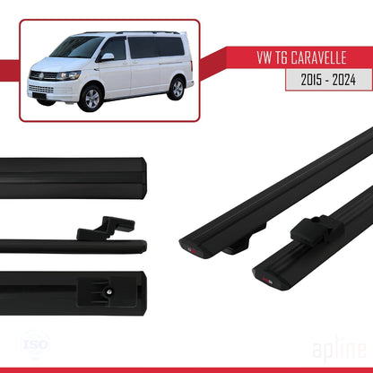 Compatible avec Volkswagen T6 Caravelle 2015-2024 BASIC Model Barres de Toit Railing Porte-Bagages de Voiture Noir Aluminium 2 Barres