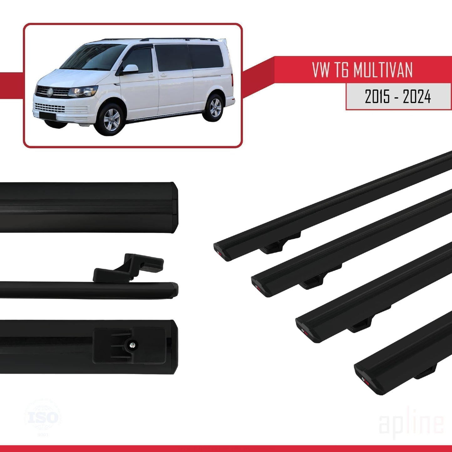 Compatible avec Volkswagen T6 Multivan 2015-2024 BASIC Model Barres de Toit Railing Porte-Bagages de Voiture Noir Aluminium 4 Barres