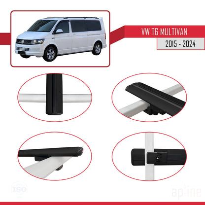 Compatible avec Volkswagen T6 Multivan 2015-2024 BASIC Model Barres de Toit Railing Porte-Bagages de Voiture Noir Aluminium 4 Barres