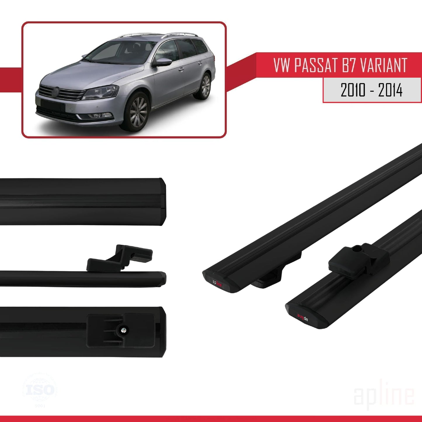 Compatible avec Volkswagen Passat B7 (3C) Variant 2010-2014 BASIC Model Barres de Toit Railing Porte-Bagages de Voiture Noir Aluminium 2 Barres