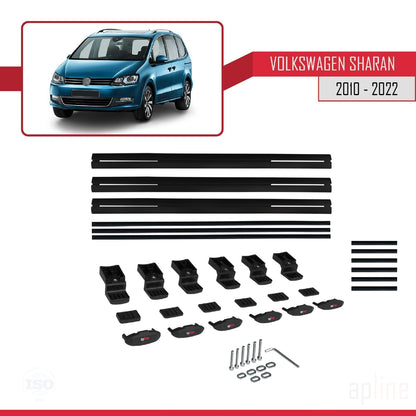 Compatible avec Volkswagen Sharan 2 (7N) 2010-2022 BASIC Model Barres de Toit Railing Porte-Bagages de Voiture Noir Aluminium 3 Barres