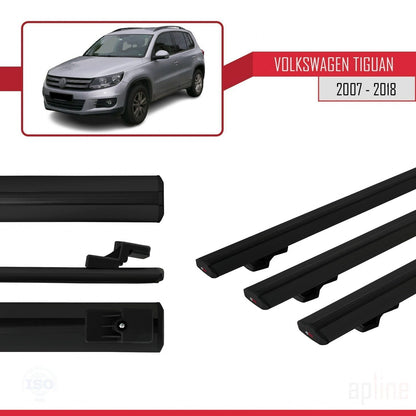 Compatible avec Volkswagen Tiguan (5N) 2007-2016 BASIC Model Barres de Toit Railing Porte-Bagages de Voiture Noir Aluminium 3 Barres