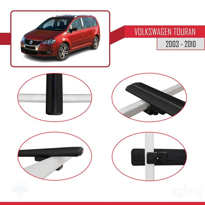 Compatible avec Volkswagen Touran (1T) Pre-Facelift 2003-2010 BASIC Model Barres de Toit Railing Porte-Bagages de Voiture Noir Aluminium 2 Barres