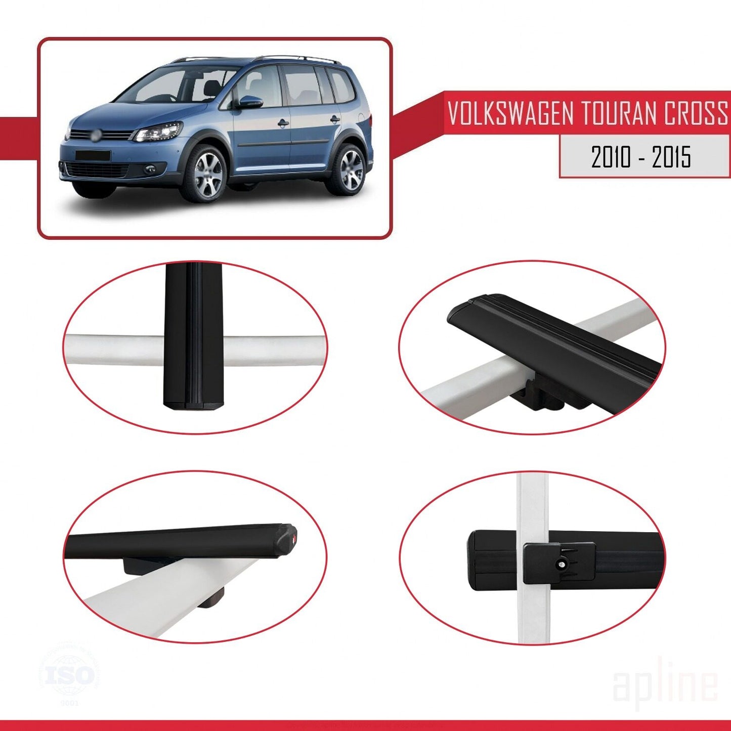 Compatible avec Volkswagen Touran Cross Post-Facelift 2010-2015 BASIC Model Barres de Toit Railing Porte-Bagages de Voiture Noir Aluminium 2 Barres